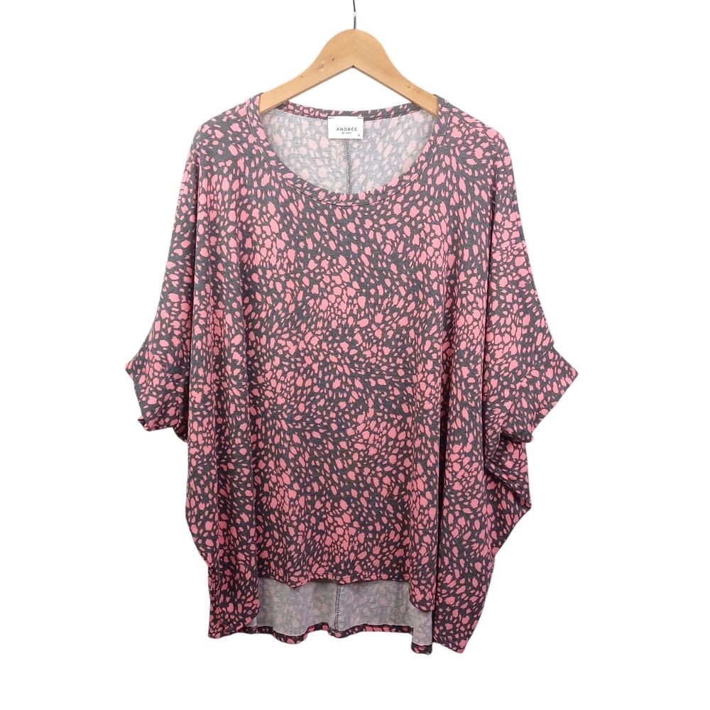 Andree by Unit Women Just One Love Top Size 1X Pink Oversized Boxy Stretch Tunic